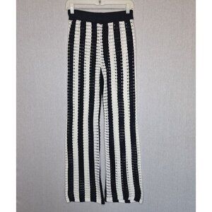 💙 Crochet Black White Knit Elastic Waist Pants Size S/M Loungewear Athleisure C